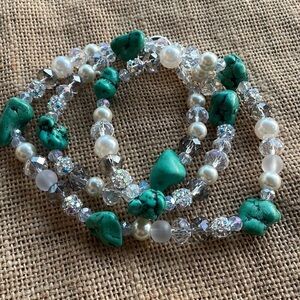 Chunky turquoise necklace Crystal Glass frosted Glass Pearl Beads Sparkly Beads